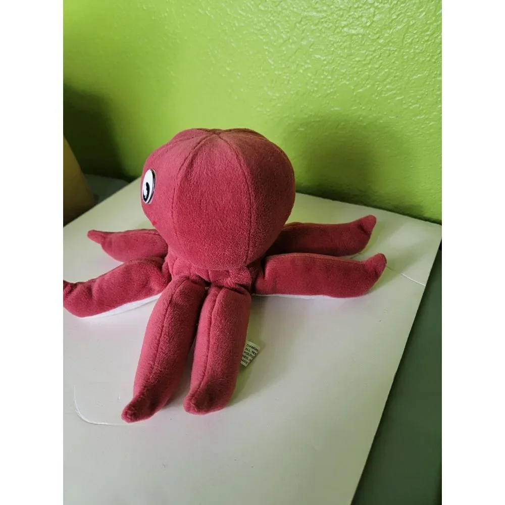 Vintage Red Octopus Diamond Plush Stuffed Toy VTG